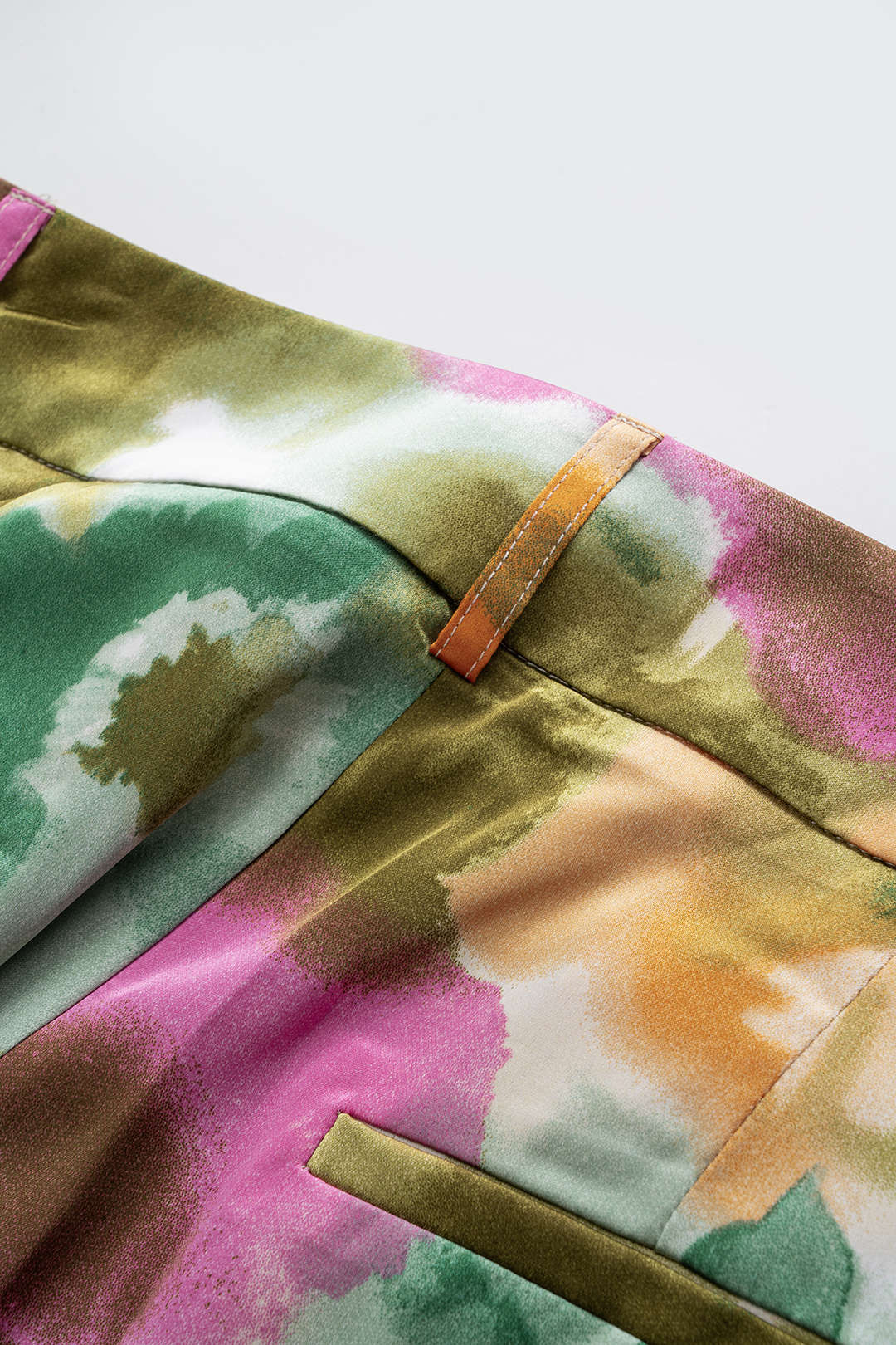 Abstract Print Satin High Waist Wide Leg Trousers