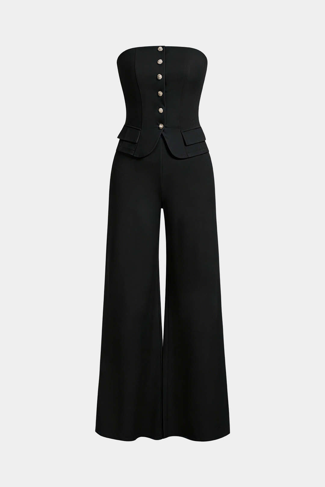 Button Strapless Sleeveless Wide Leg Jumpsuit