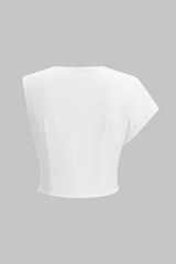 Asymmetrical Draped Cowl Neck Short-Sleeve Shirt