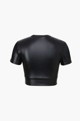 Basic Faux Leather Cropped Tee