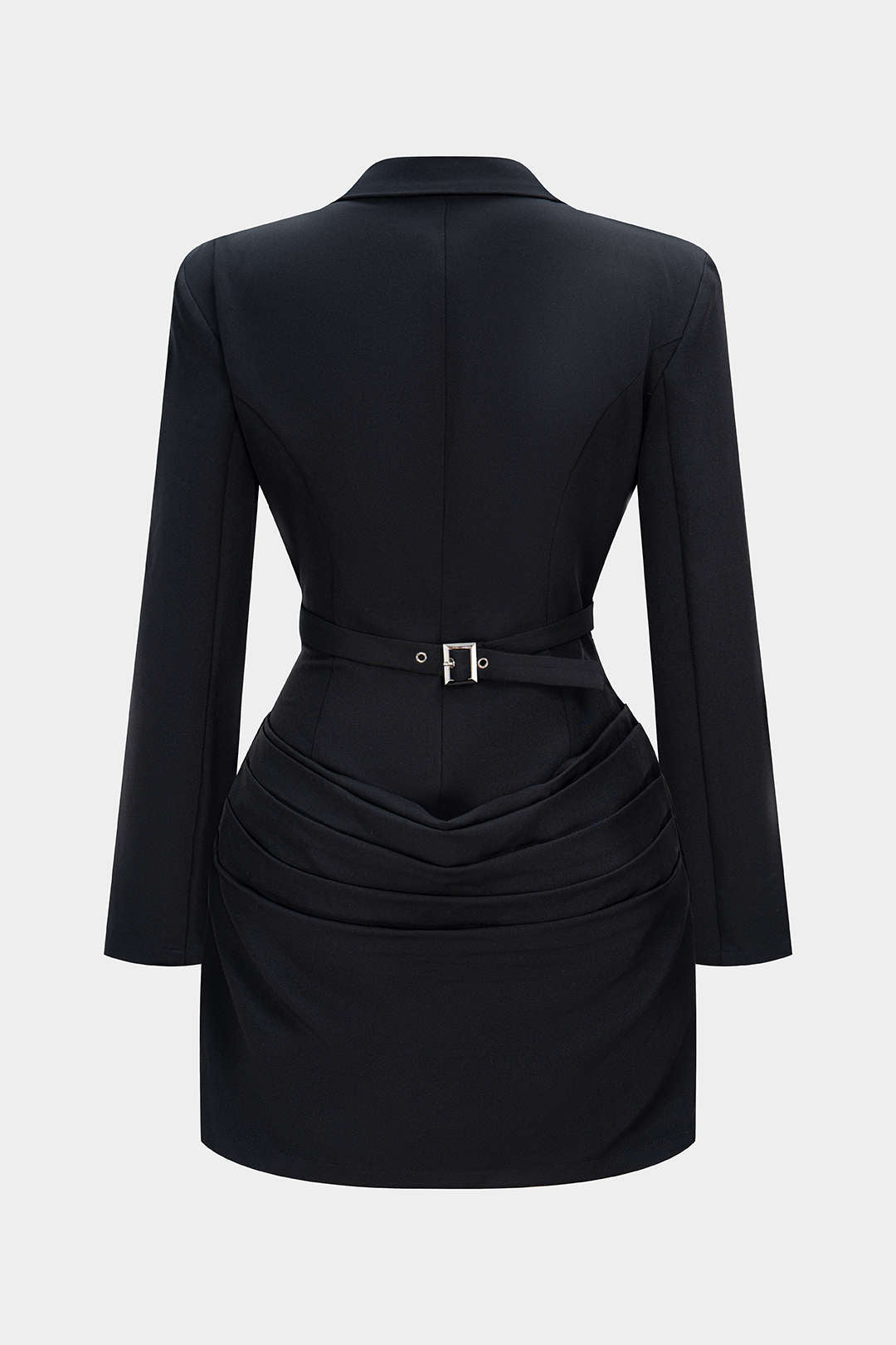 Deep V-Neck Waist-Cinching Ruched Long Sleeve Mini Dress