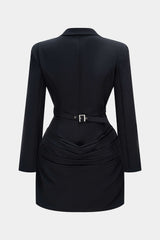 Deep V-Neck Waist-Cinching Ruched Long Sleeve Mini Dress