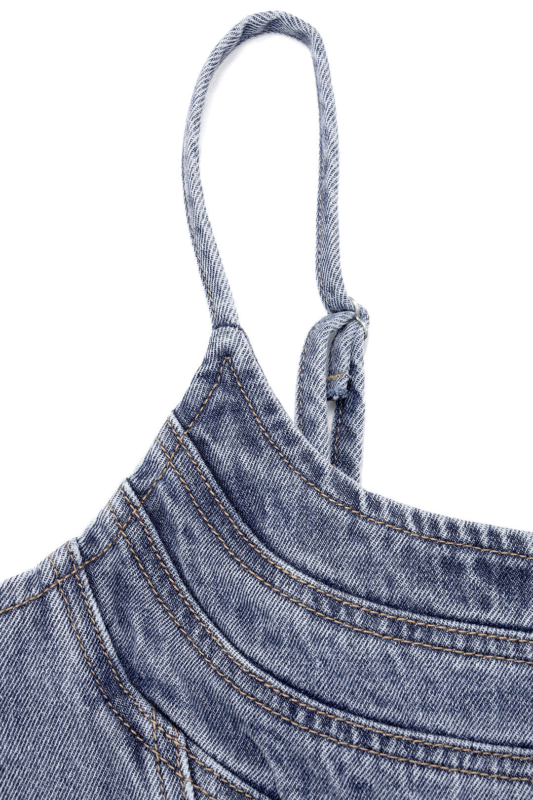 Denim Round Neck Seamdetail Zipper Top