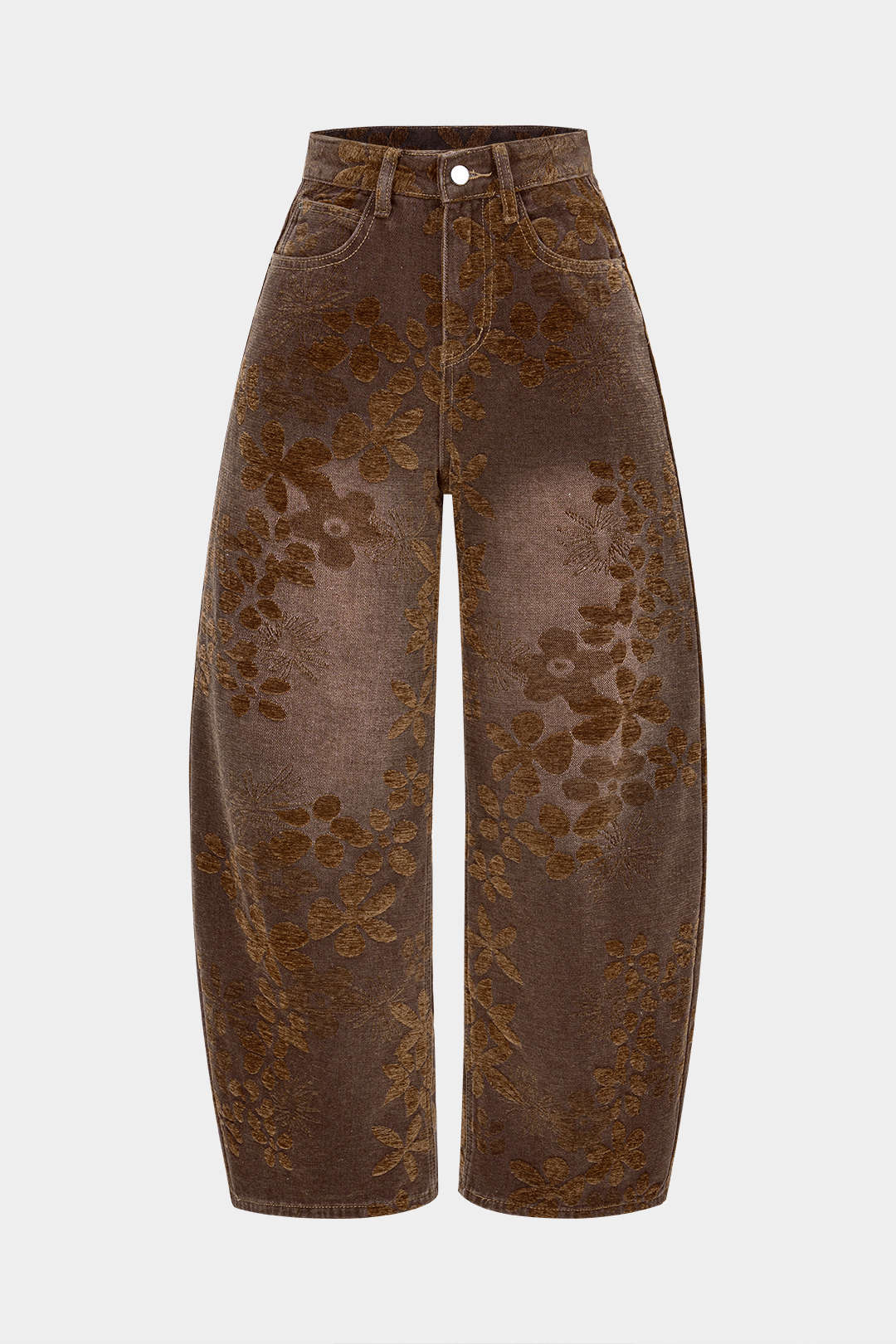 Denim Floral Print High-Waist Pocket Jeans