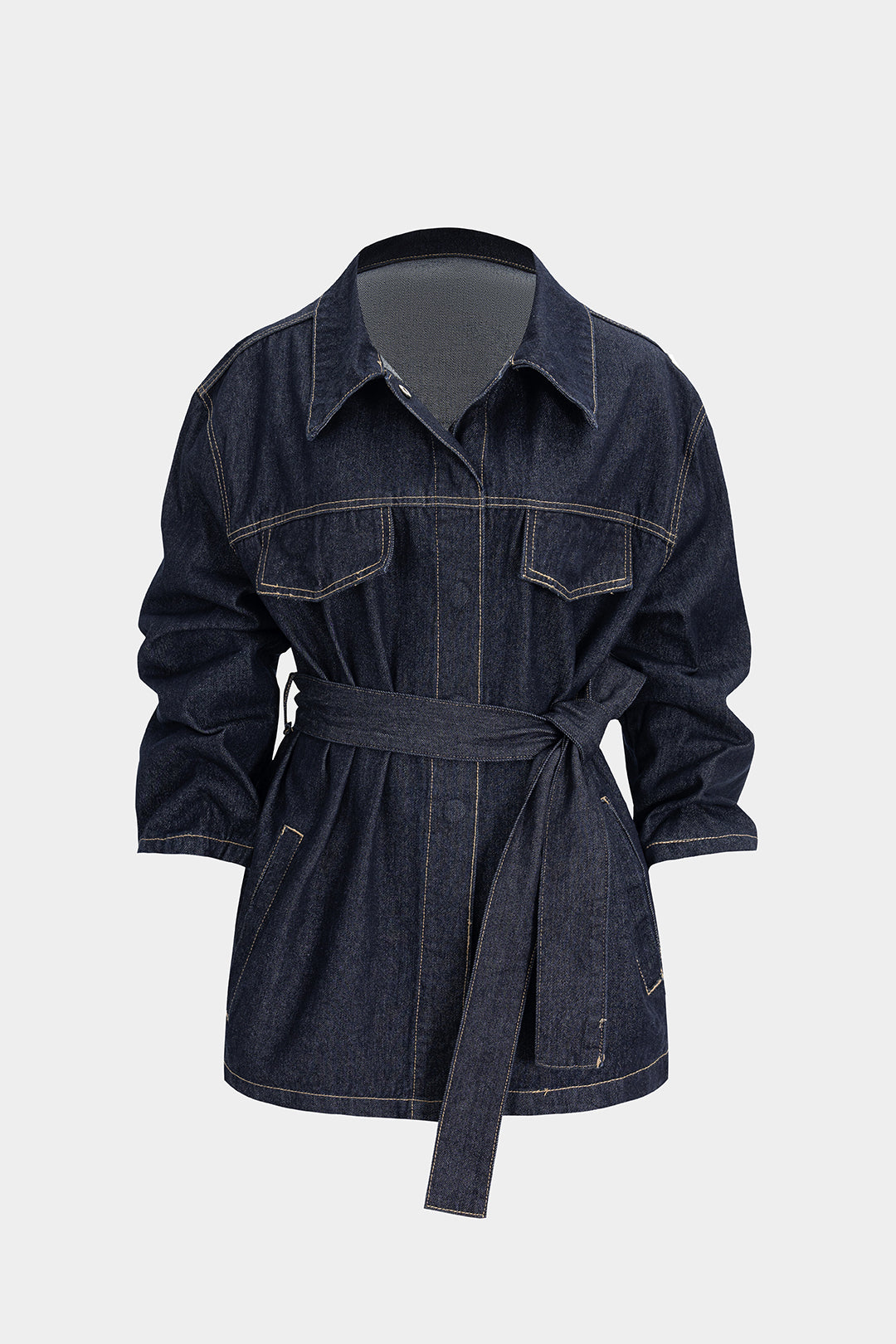 Denim Belted Long Sleeve Shirt