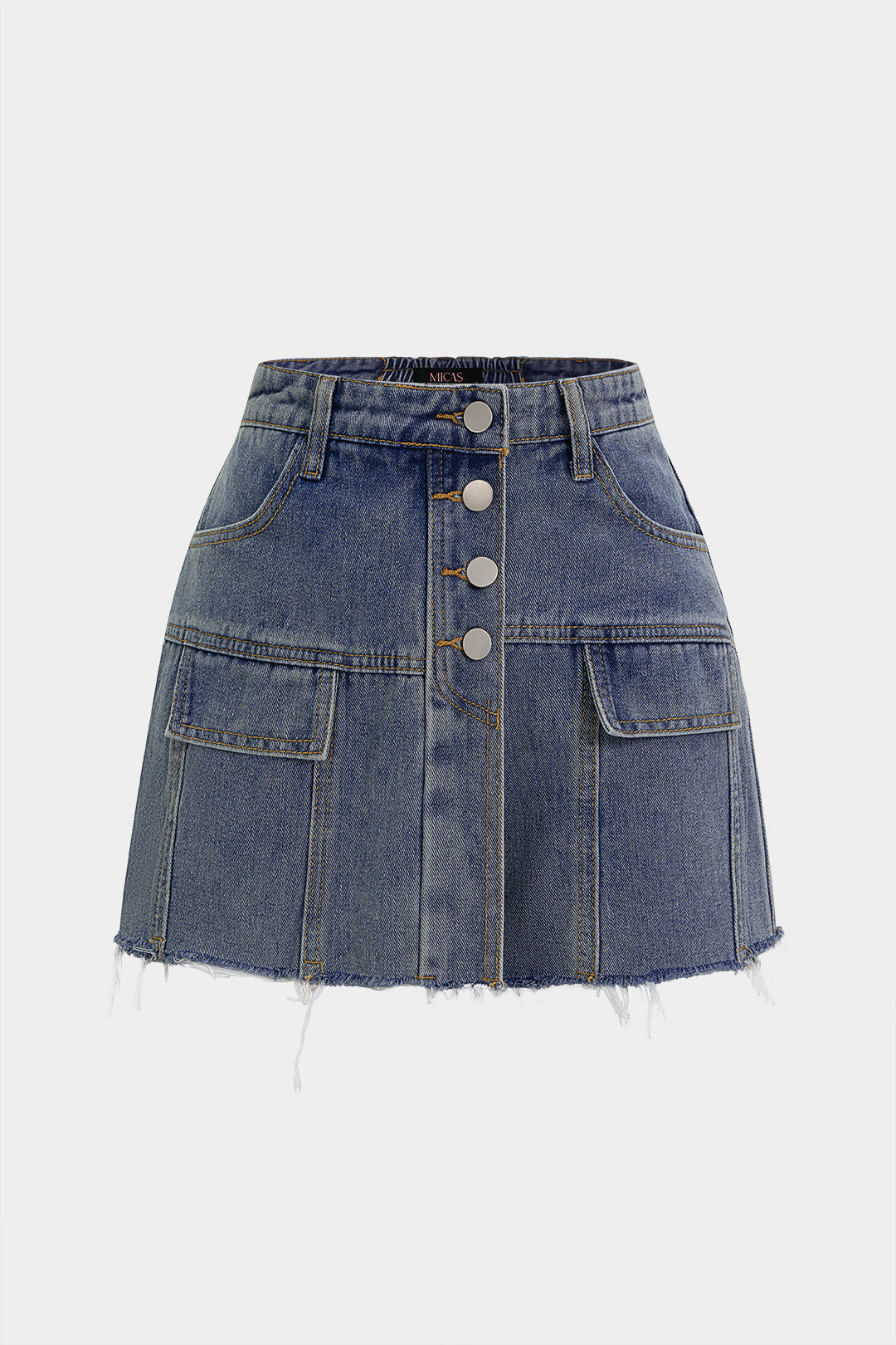Denim Frayed High Waist Skirt