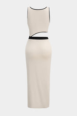 Contrast Print Cut Out Sleeveless Midi Dress