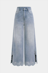 Denim Patchwork Cut Out Slit Straight Leg Jeans