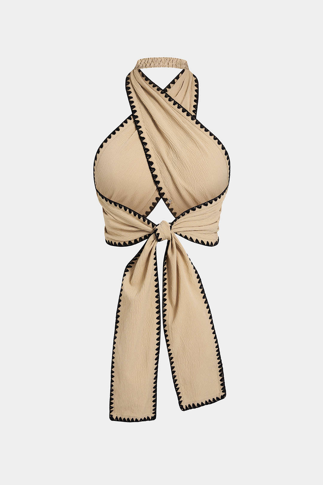 Contrast Binding Crossed Tie-Up Backless Tank Top