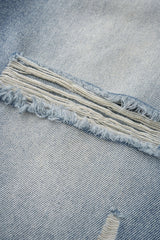 Denim Double Waistband Asymmetrical Ripped Wide Leg Jeans