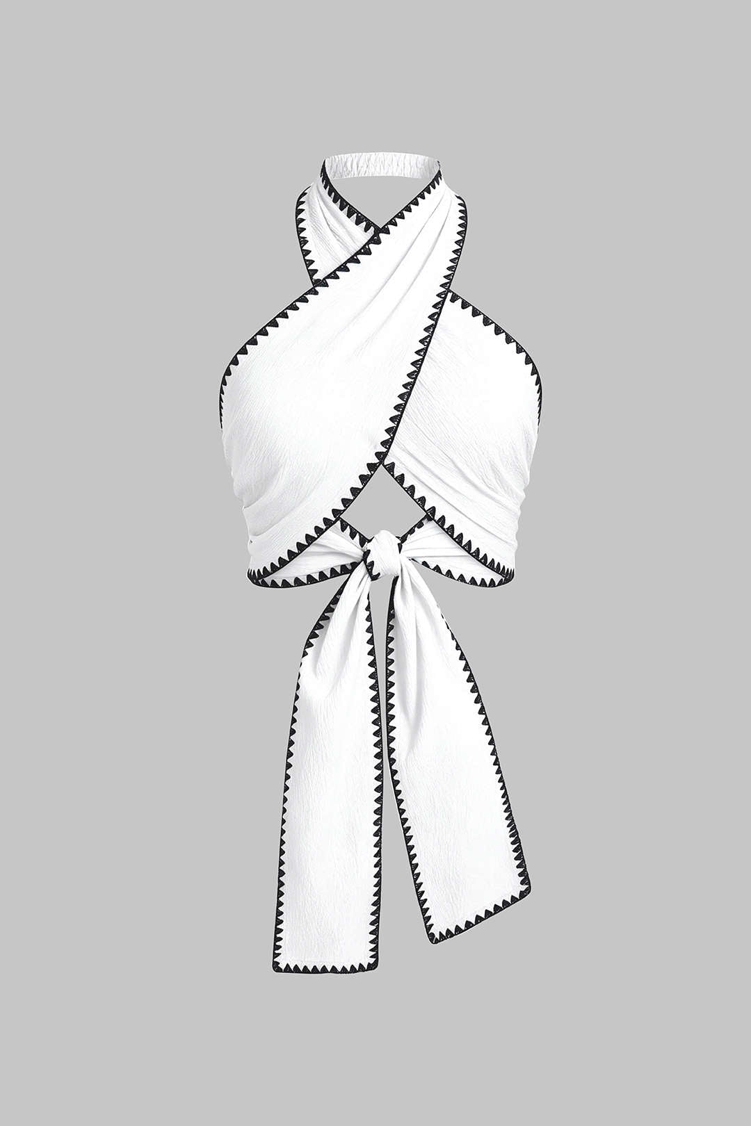 Contrast Binding Crossed Tie-Up Backless Tank Top