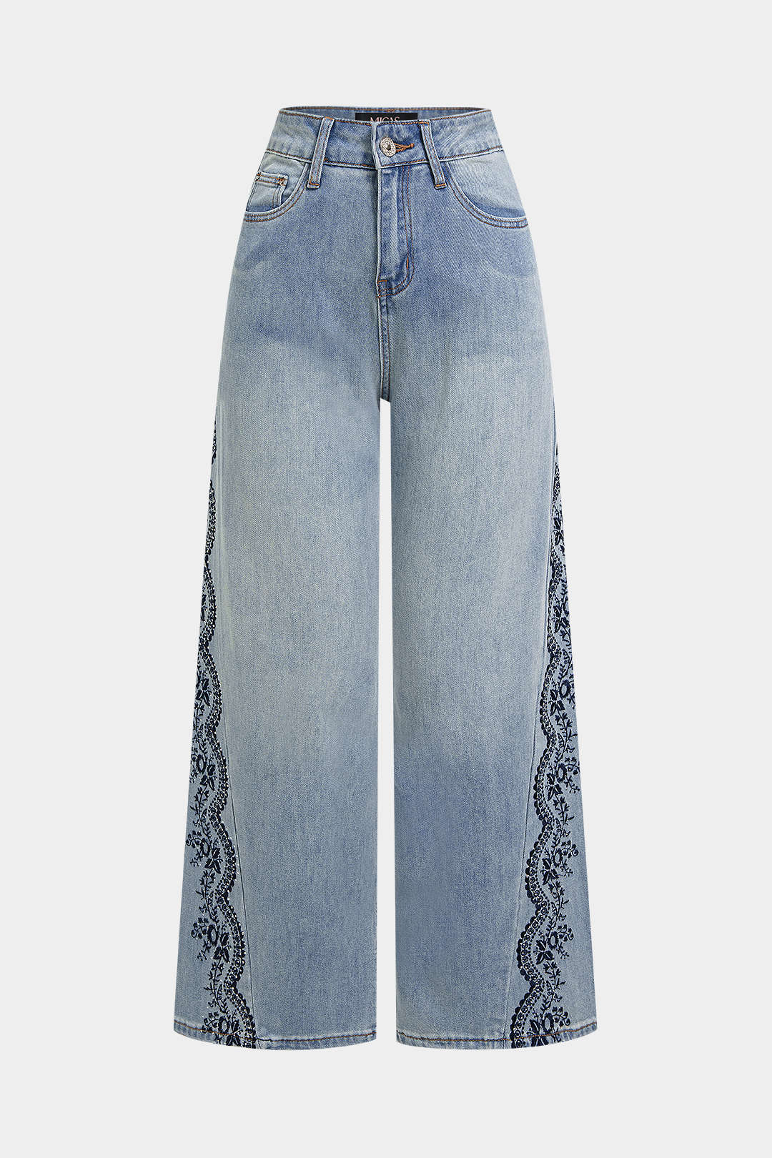 Denim Embroidery Straight Leg Jeans