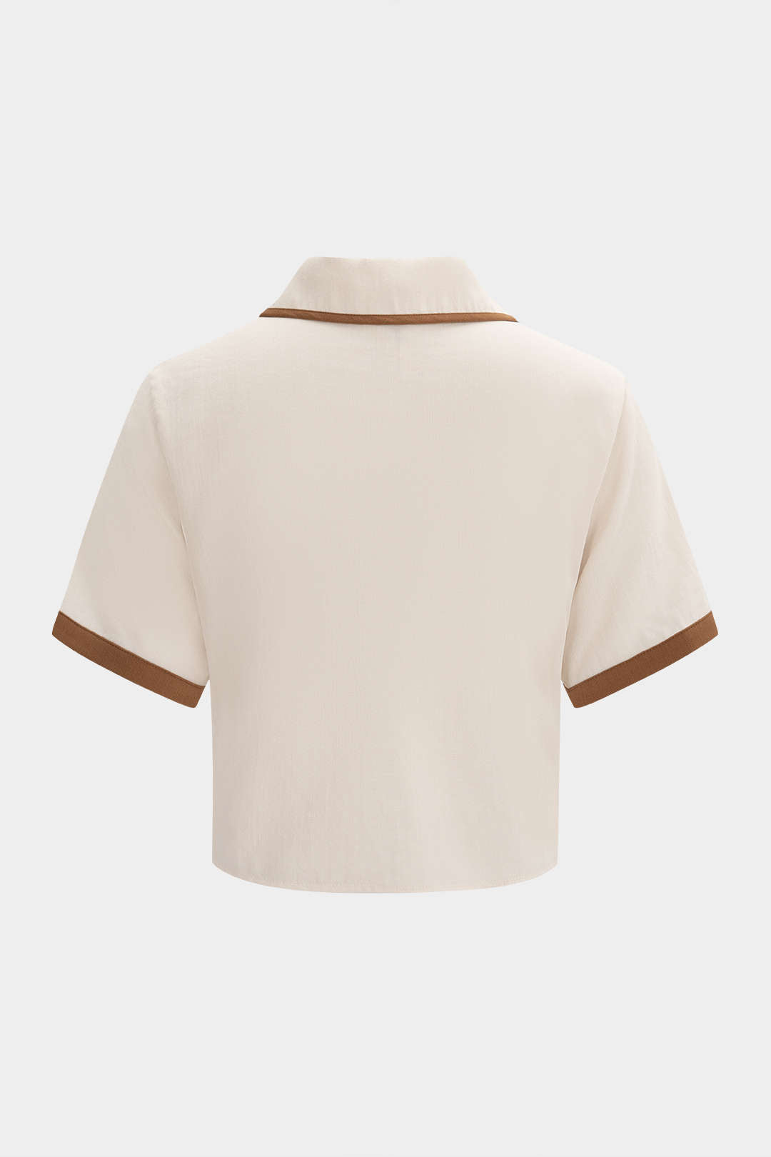 Contrast Binding Lapel V-Neck Short-Sleeve Shirt