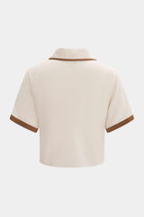 Contrast Binding Lapel V-Neck Short-Sleeve Shirt