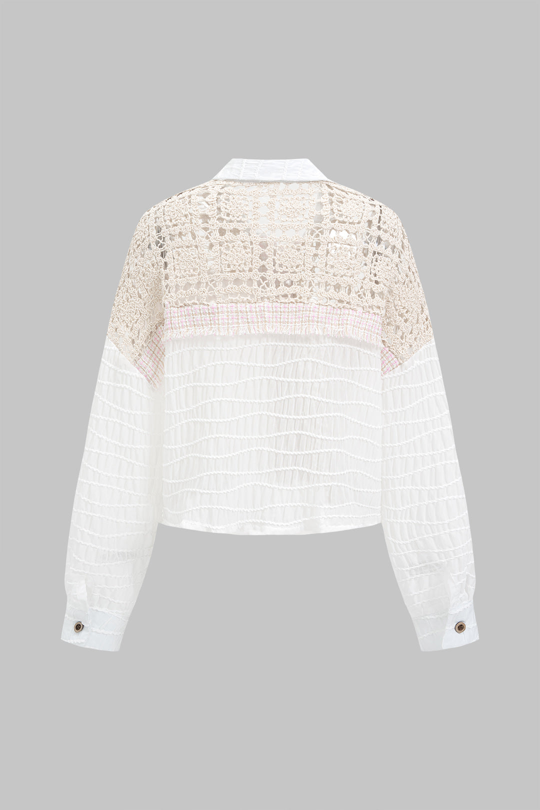 Chiffon Patchwork Mesh Cut Out Long Sleeve Shirt