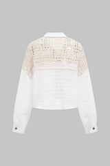 Chiffon Patchwork Mesh Cut Out Long Sleeve Shirt
