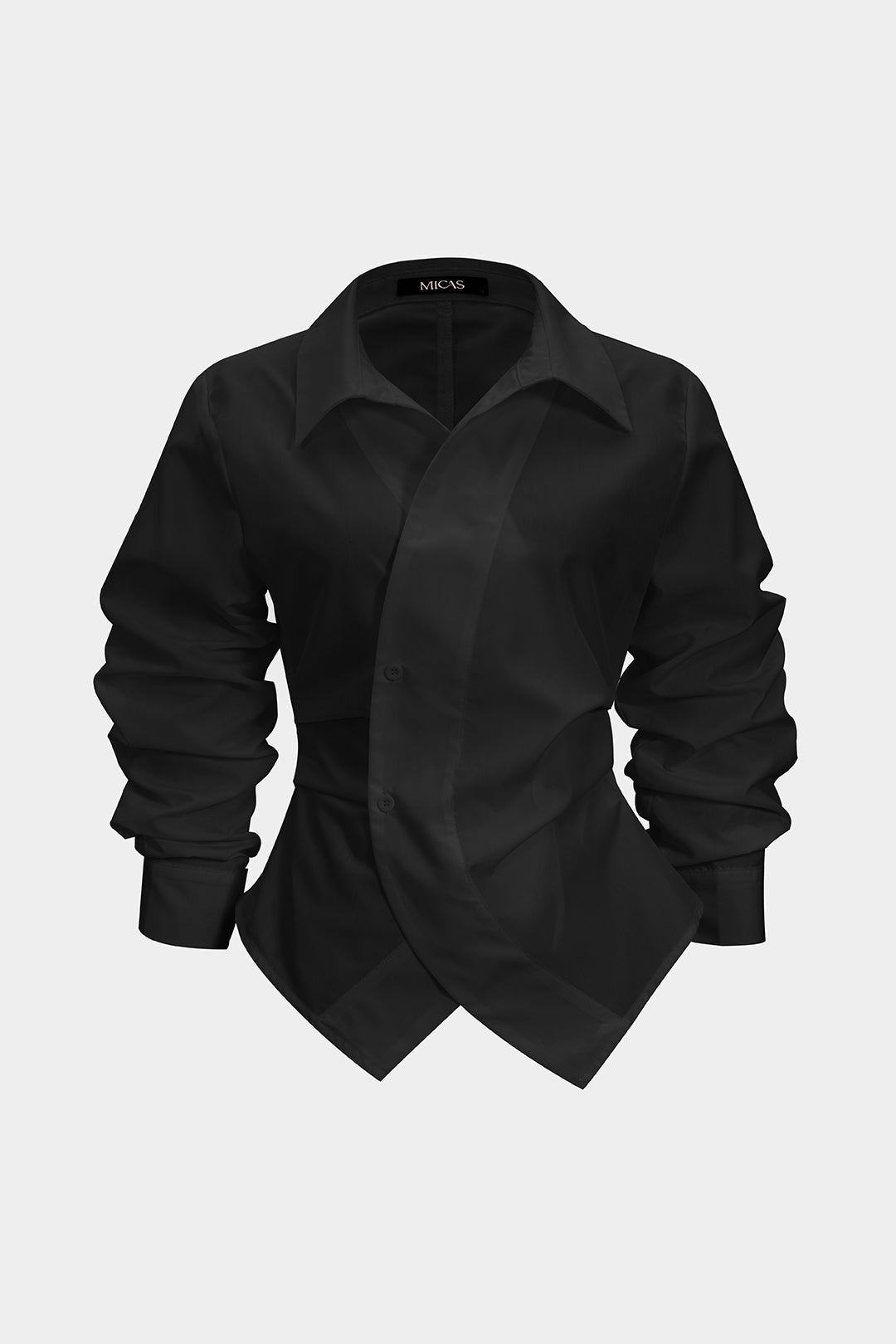 Button Irregular Ruched Long-Sleeve Shirt