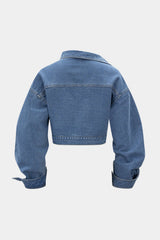 Denim  Asymmetrical Zipper Long-Sleeve Jacket
