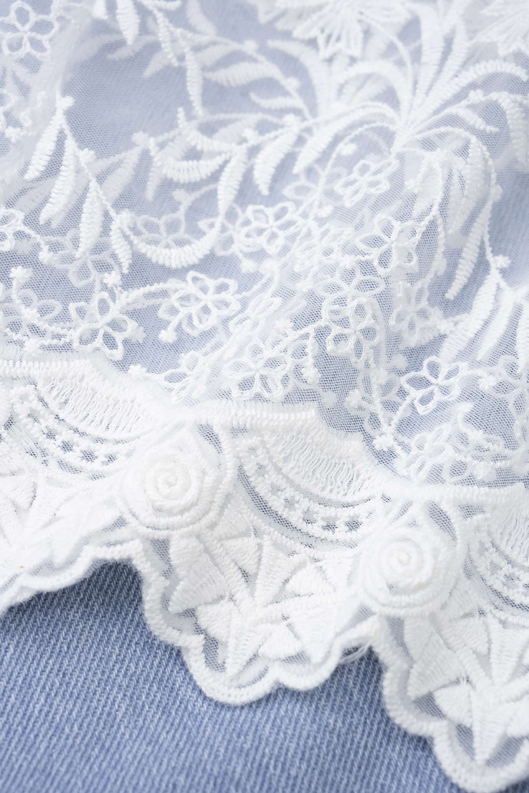 Denim Patchwork Lace Trim Pocket Jeans
