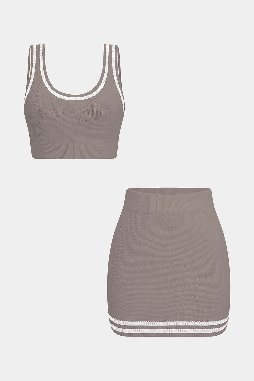 Contrast Knit Cami Top And Skirt Set