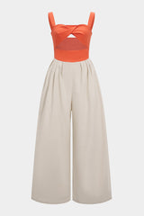 Contrast Cut Out Twist Knot Sleeveless Jumpsuit