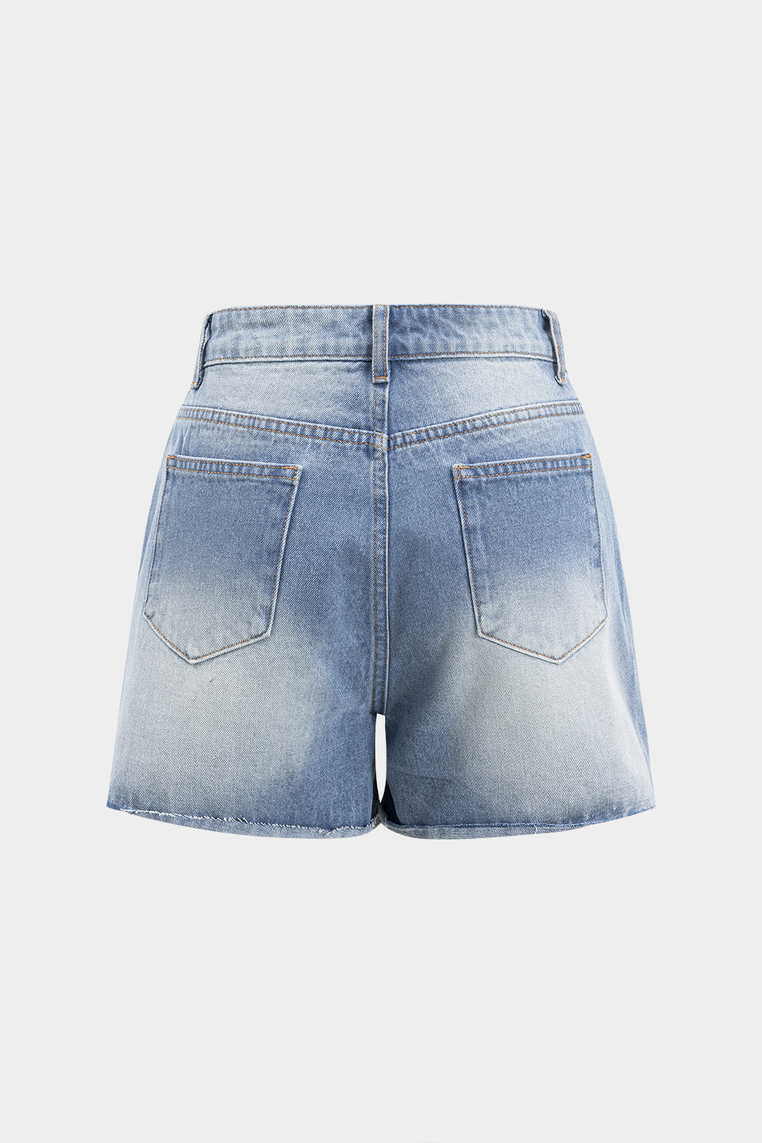 Denim Asymmetrical Button Pocket Ripped Shorts