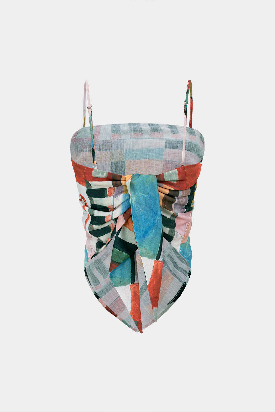 Abstract Geometric Print Knotted Cami Top