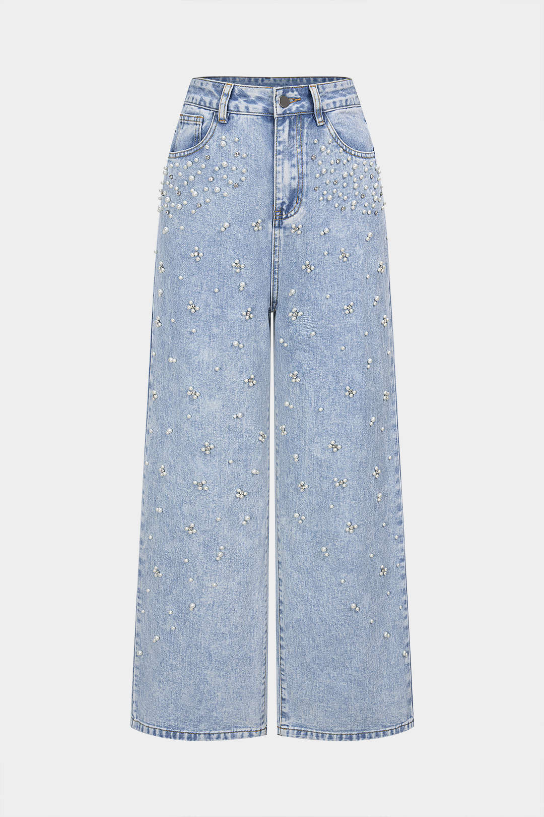 Denim Pearl Decor Straight Leg Jeans