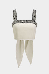 Contrast Trim Patchwork Textured Knotted Tank Top