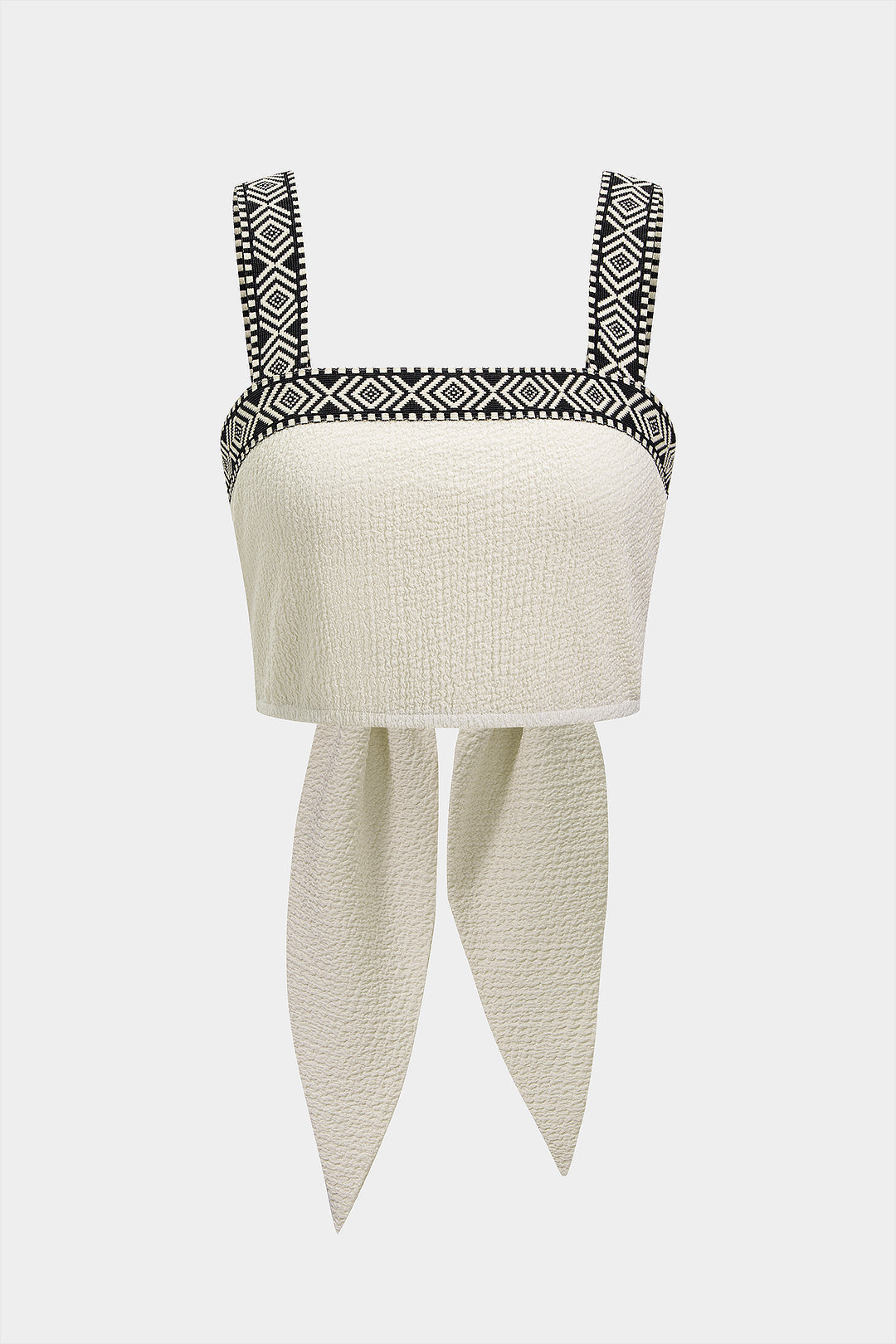 Contrast Trim Patchwork Textured Knotted Tank Top