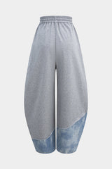 Denim Patchwork Drawstring Asymmetrical Pants