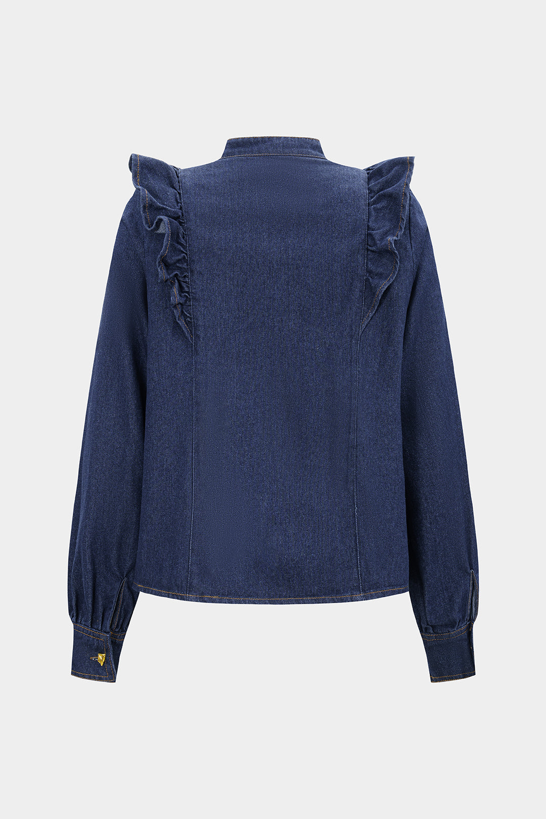Denim Ruffle Button Long Sleeve Shirt