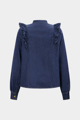 Denim Ruffle Button Long Sleeve Shirt