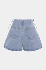 Denim Tie-Up High Waist Wide Leg Shorts