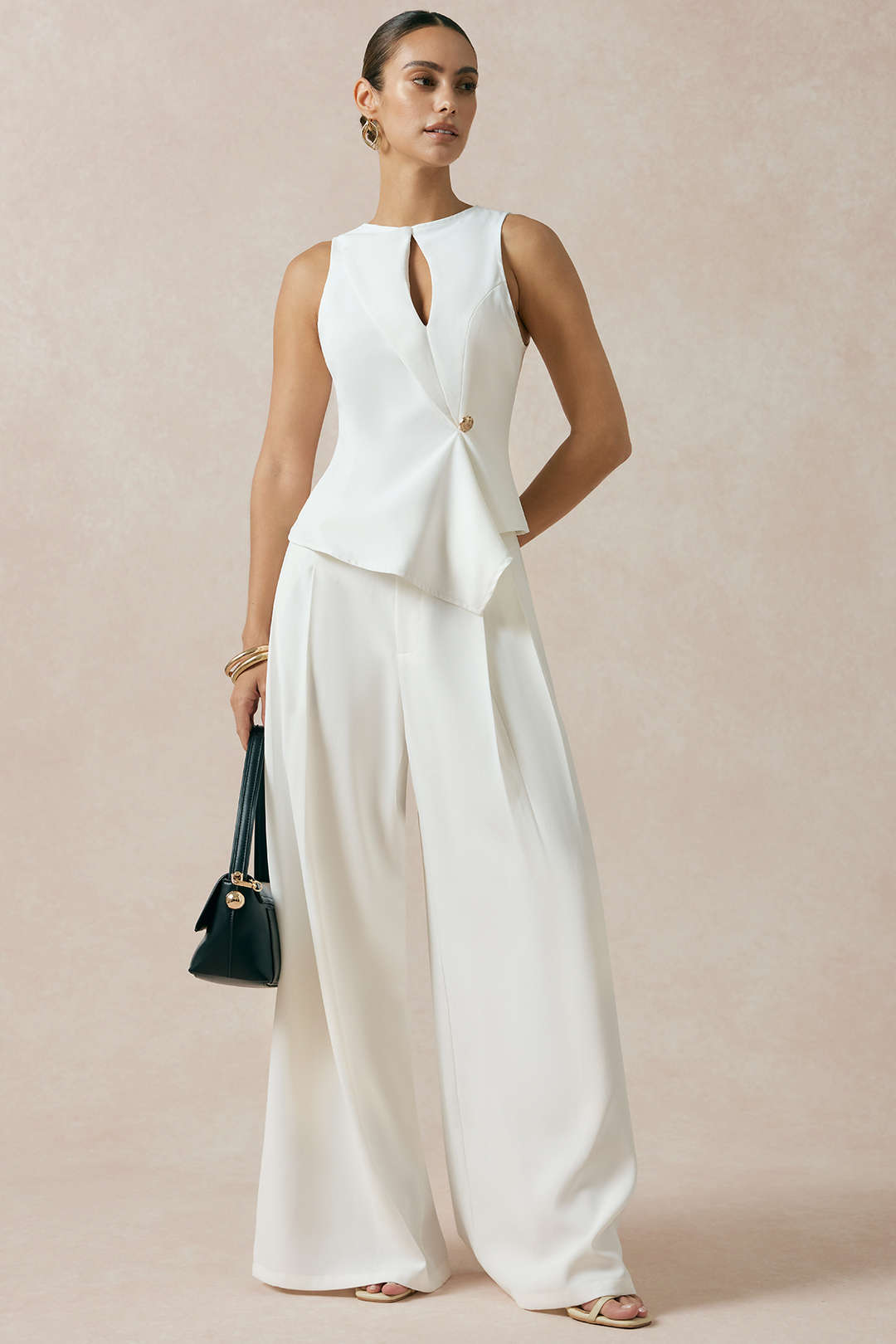 Cut Out Asymmetrical Button Tank Top