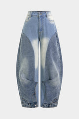Denim Contrast Ruched Barrel Jeans