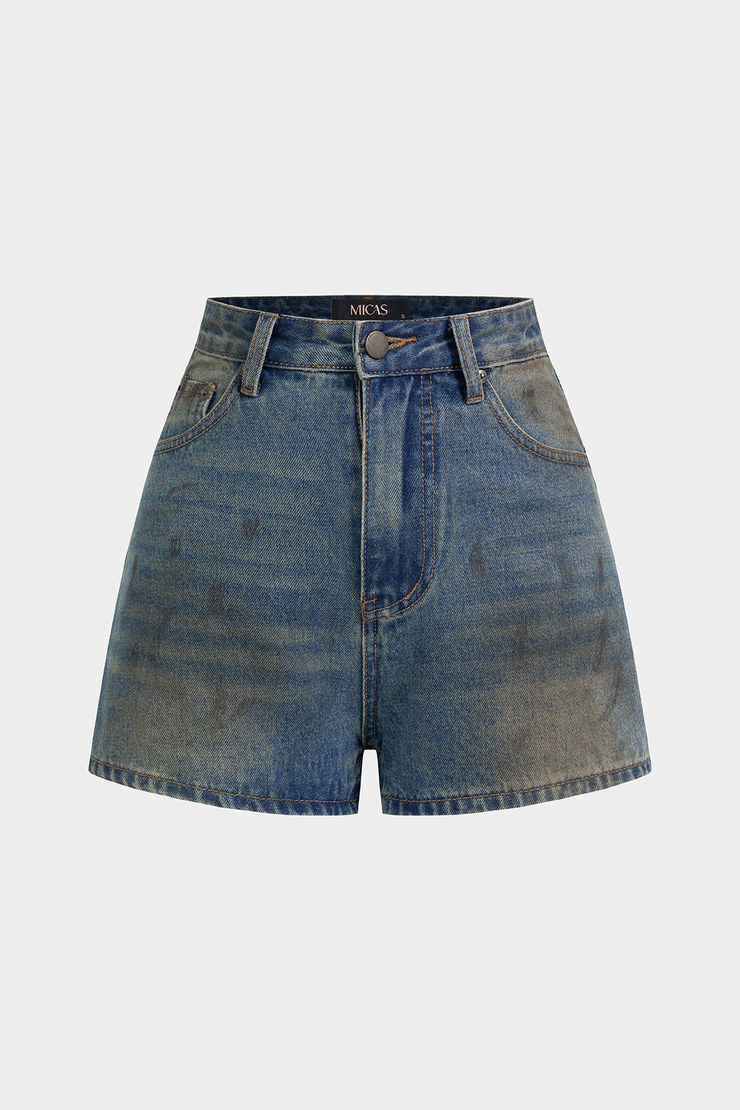 Denim Patchwork Faux Leather Pocket Wide Leg Shorts