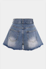 Denim High Waist Frayed Wide Leg Shorts