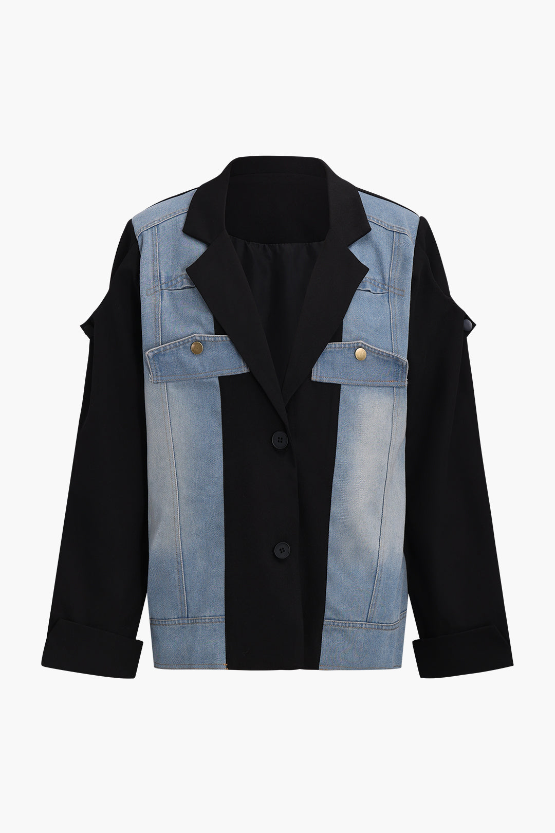 Denim Patchwork Notched Lapel Outerwear