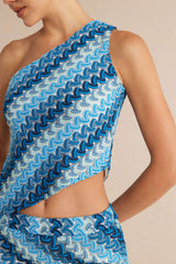 Color Block Print One Shoulder Tank Top And Skirt Set