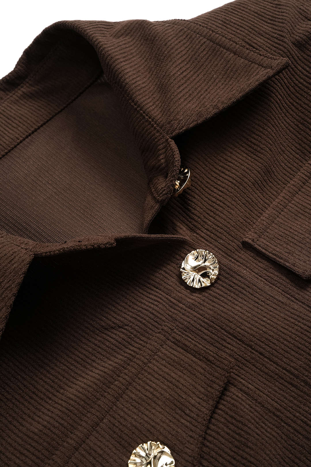 Corduroy Button Long-Sleeve Shirt And Button Skirt Set