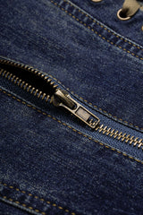 Denim Zipper Strappy High Waist Skirt