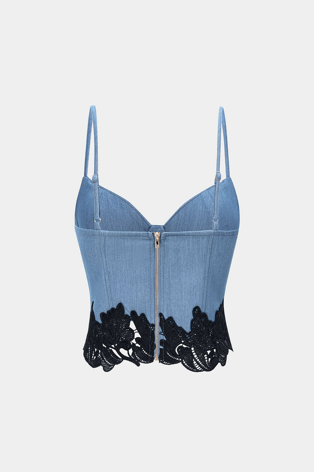 Denim Lace Trim Zipper Cami Top