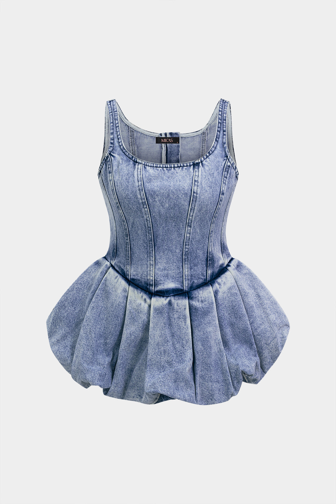 Denim Round Neck Ruffle Tank Top