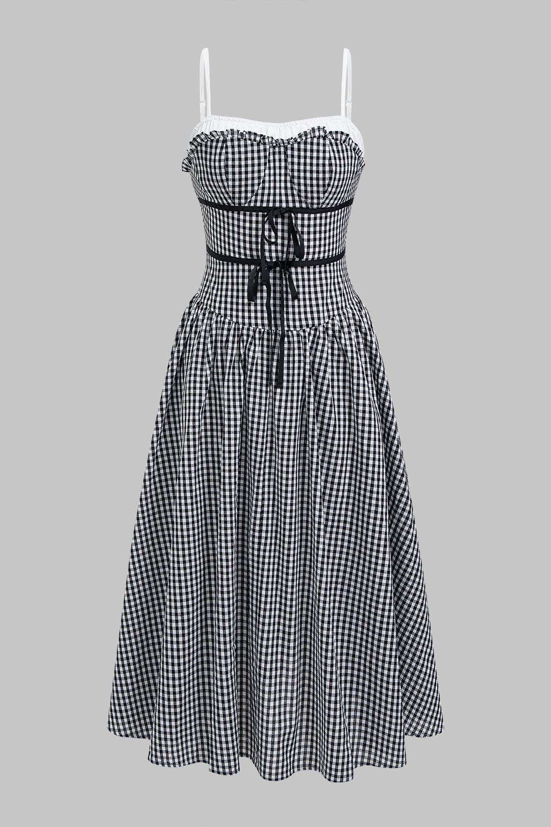 Contrast Plaid Print Tie Front Sleeveless Midi Dress