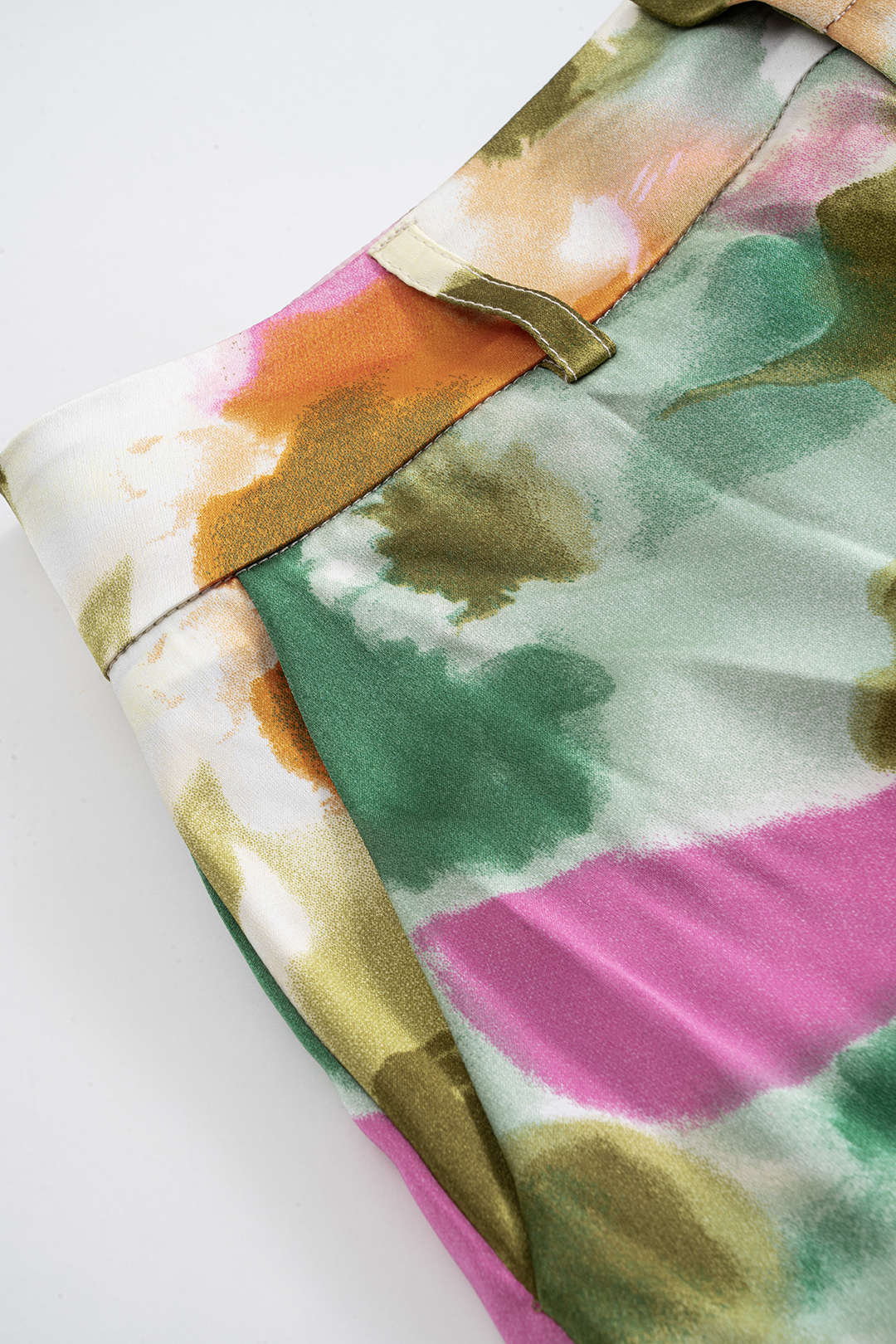 Abstract Print Satin High Waist Wide Leg Trousers