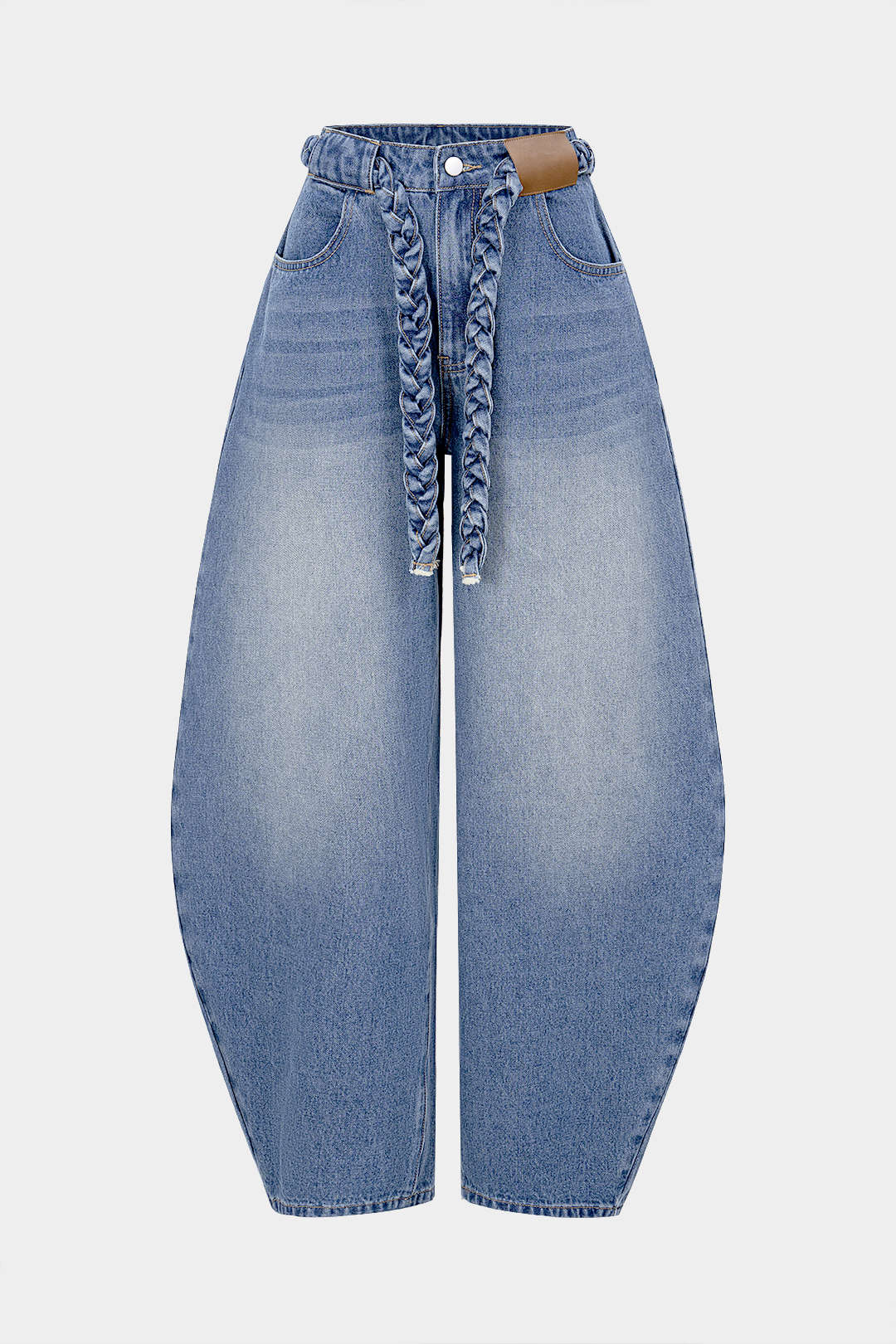Denim Belted Pocket Wide Leg Jeans