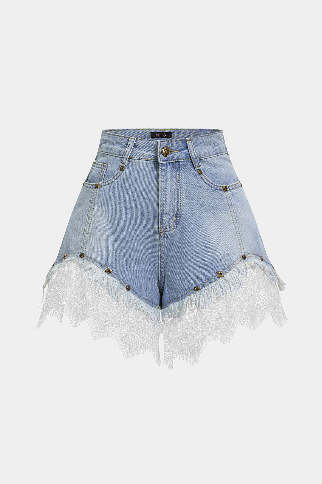 Denim Patchwork Lace Pocket Shorts