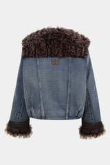Denim Patchwork Faux Fur Pocket Outerwear