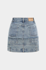 Denim Patchwork Pocket Zipper Skirt